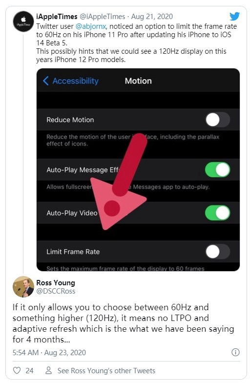 ios14 beta5再次暗示苹果 iphone12将采用120hz屏幕