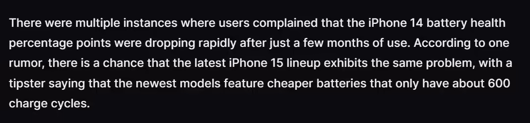 曝iphone 15采用“更便宜的电池”，老化更快！